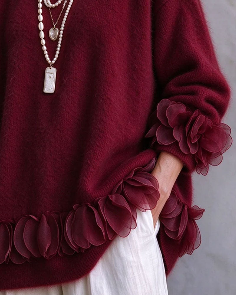 Pullover Blumig Lässig Einfarbig Farbe