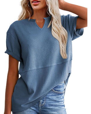 T-Shirt Tailliert Patchwork V-Ausschnitt Pullover