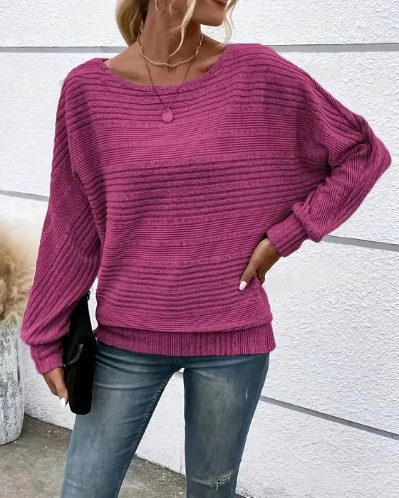 Einfarbiges Langarmshirt mit Rundhals und Streifen