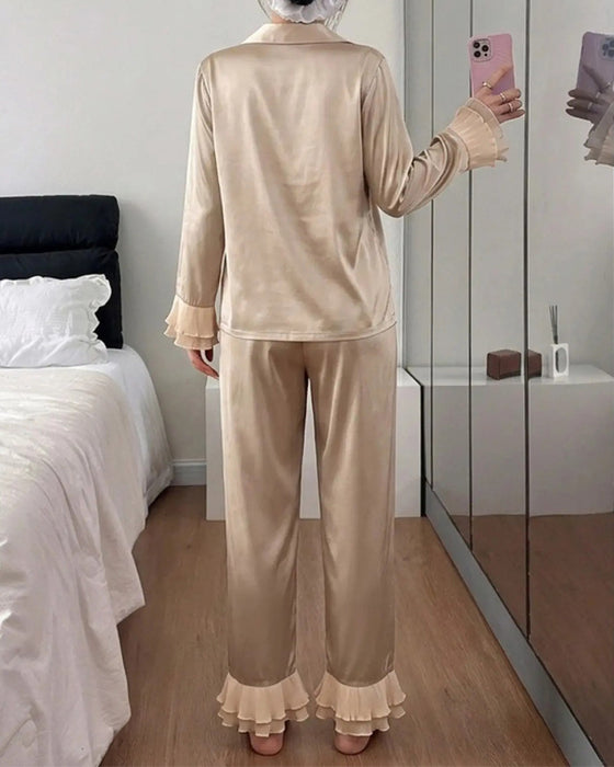 Pyjama Set Doppelte Schicht Volant Hemdkragen