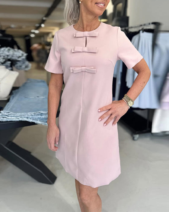 Kleid Rundhals Elegant Schleife Einfarbig