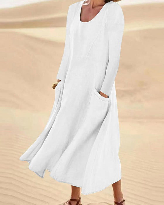 Kleid Einfarbig Langarm Rundhals