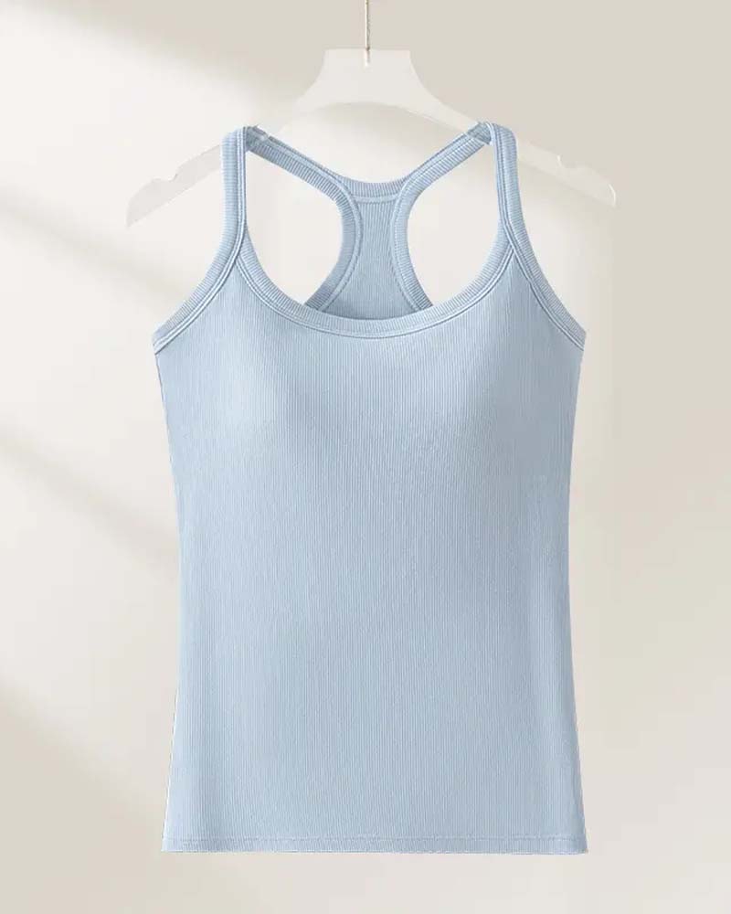 Tanktop Eingebauter Bh Gerippt Einfarbig
