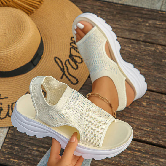 Atmungsaktive Plateau-Sandalen aus Mesh für Damen
