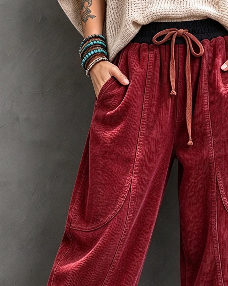 Hose Gummizug Taille Farbblock Cropped Weites Bein