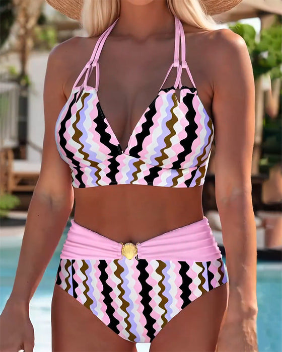 Badeanzug Hohe Taille Wellenmuster