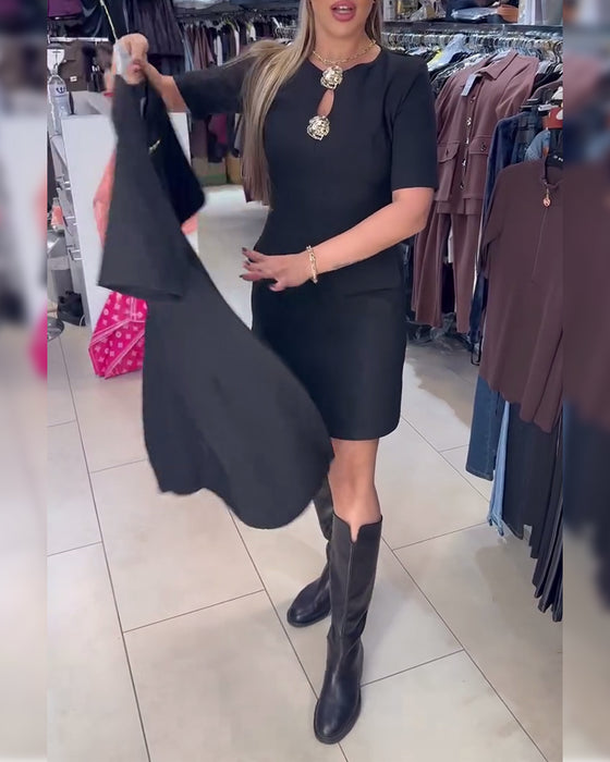 Kleid Metallschließe Figurbetont Kurzarm