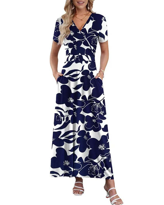 V-Ausschnitt Bedrucktes Kurzarmkleid