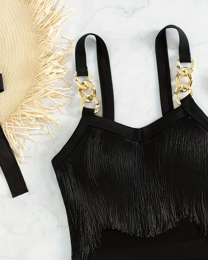 Einteiliger Badeanzug Quasten Metallschließe