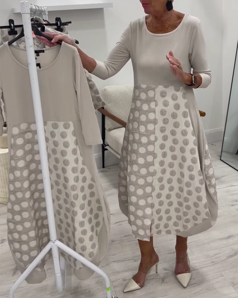 Kleid Rundhals Tupfen Patchwork Tulpe