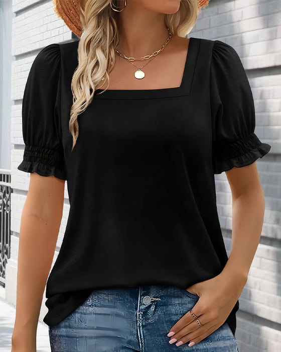 T-Shirt Einfarbig Puffärmel