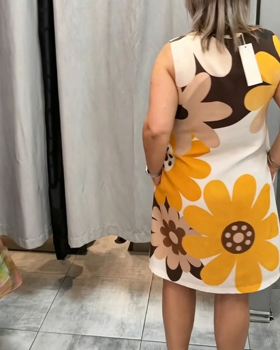 Kleid Rundhals Mit Print Ärmellos