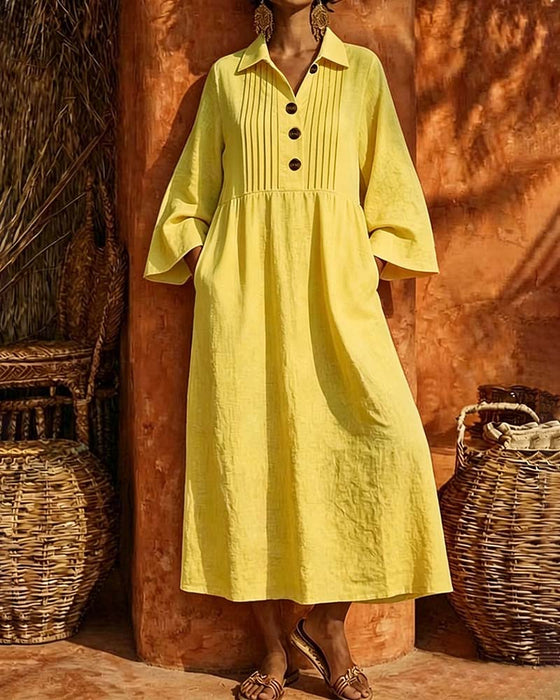 Kleid Hemdkragen Gerafft Langarm