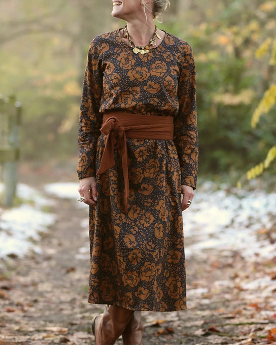 Kleid Blumenmuster Rundhalsausschnitt Lose Passform
