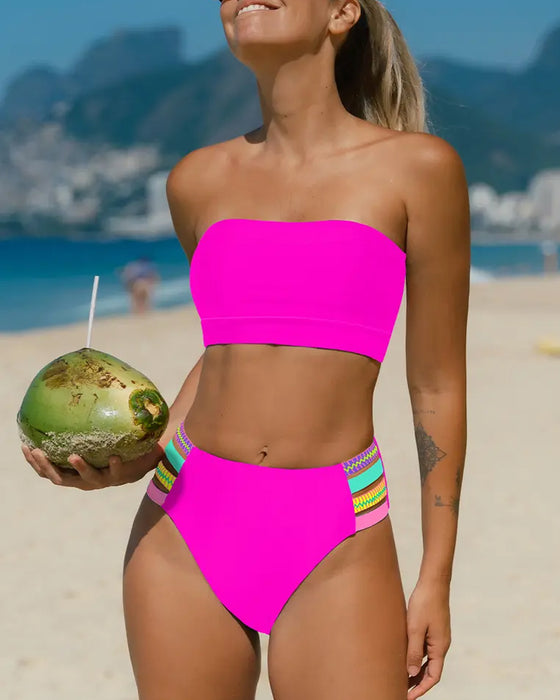 Bikini Neon Besatz Bandeau Trägerlos