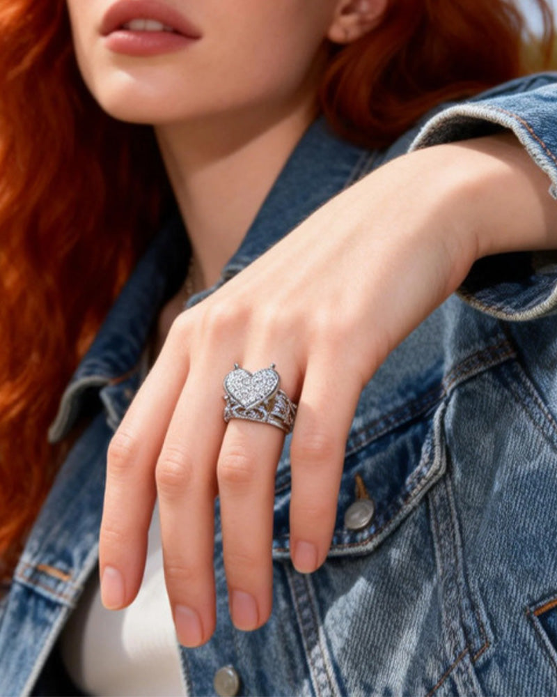 Pave Herzförmiges Ring-Set für Damen