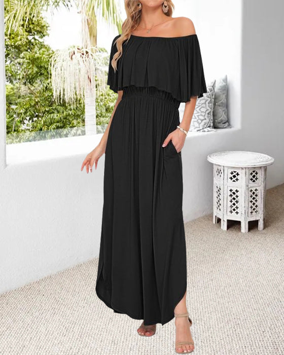 Kleid Off-Shoulder Rüsche Schlitz