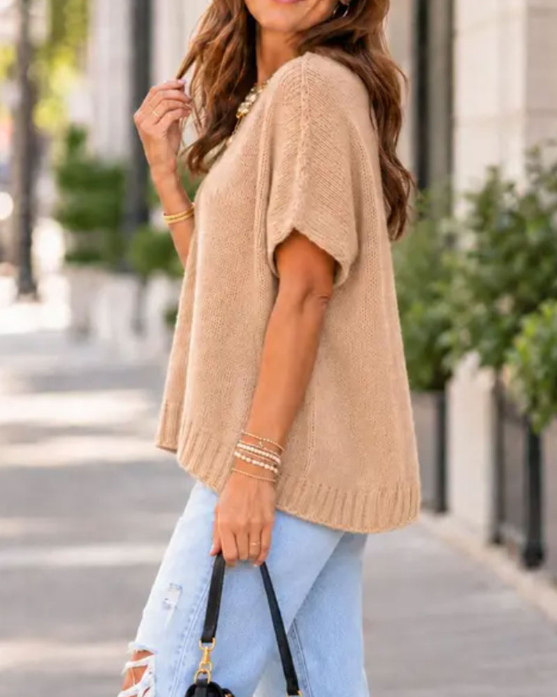 Pullover Einfarbig Kurzarm