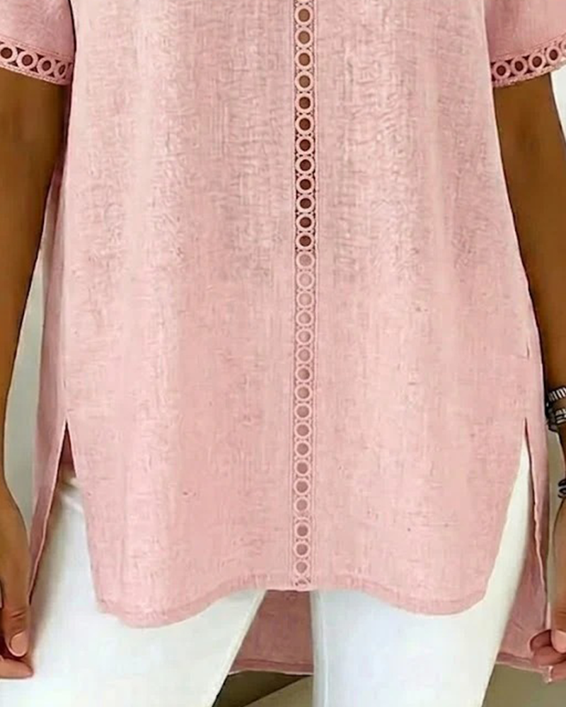 Top Hohl V-Ausschnitt Baumwolle Leinen