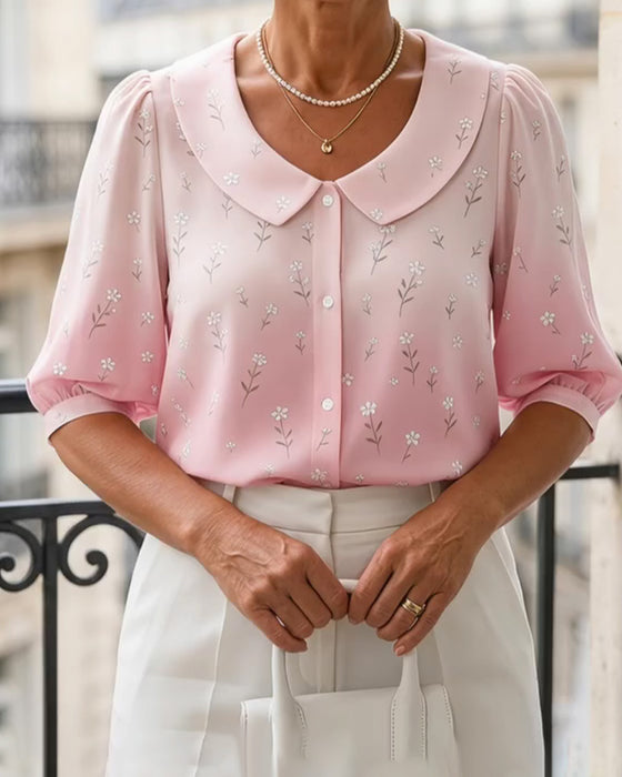 Bluse Blumen Peter Pan Kragen Puffärmel