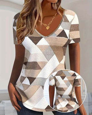 T-Shirt Mit Casual Farbblock U-förmigem Halsausschnitt