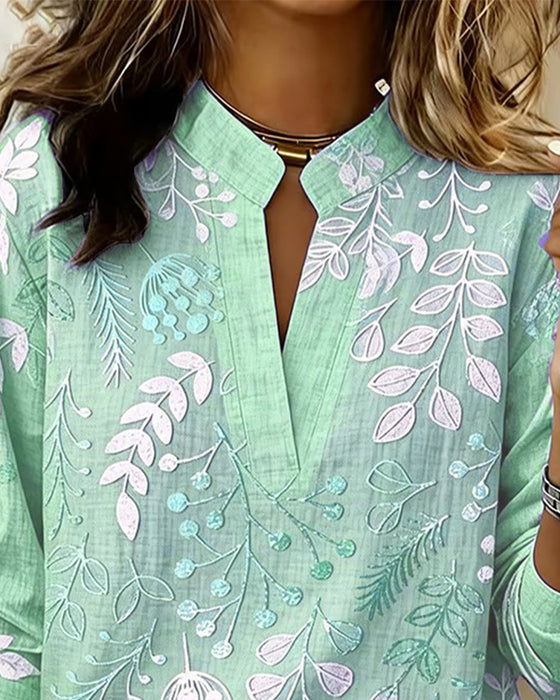 Bluse Mit Blumenmuster Und Stehkragen