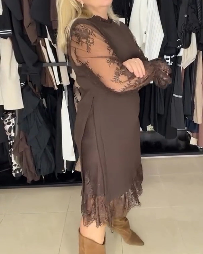 Kleid Spitze Patchwork stylisch langärmlig