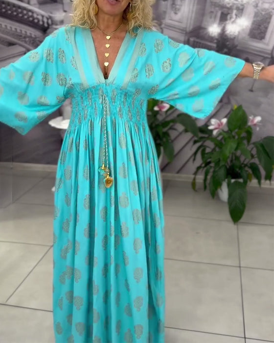 Kleid locker Urlaubsmuster Taille Maxi