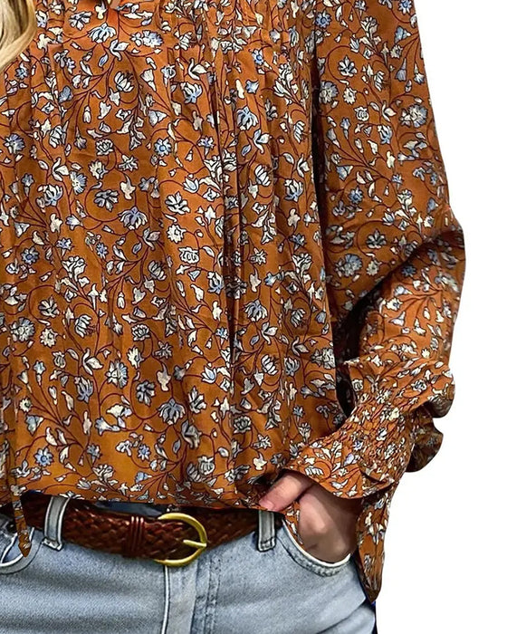 Bluse Puffärmel Blumig Langarm