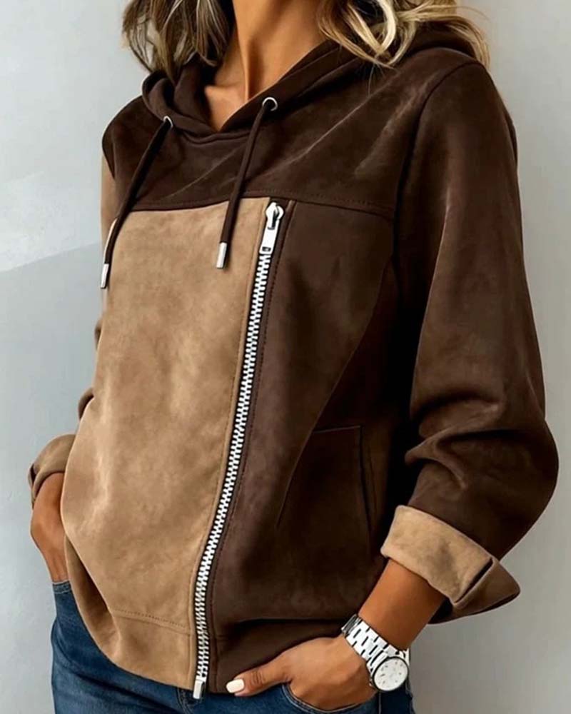 Hoodie Mit Kapuze Kordelzug Kontrast Reißverschluss