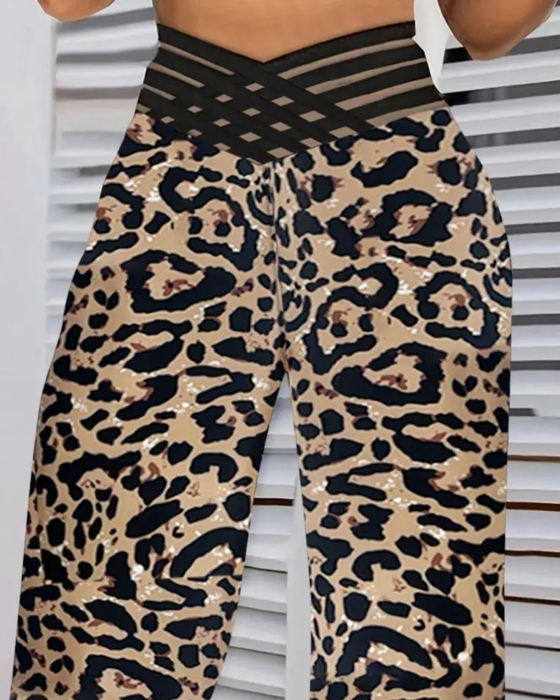 Hose Kreuz-Taille Leopard Druck Ausgestellt