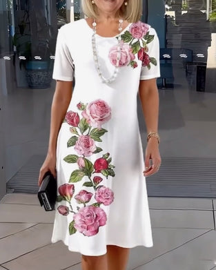 Kleid Kurzärmlig Rosenprint Schlauch
