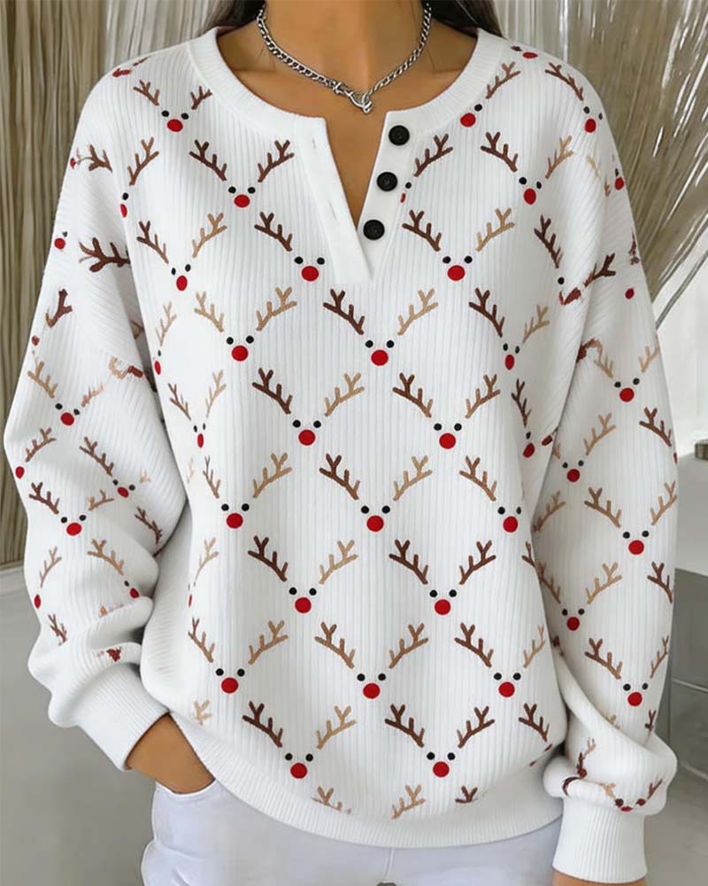 Sweatshirt Weihnachten Geweih Druck Knopf