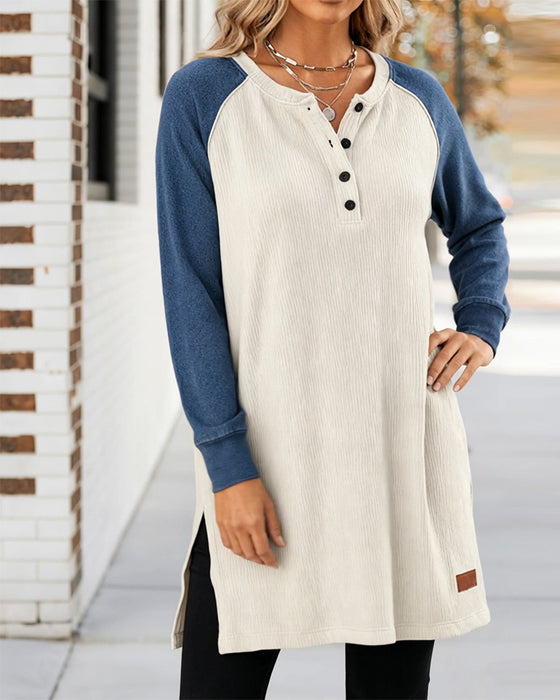 Sweatshirt geschlitzter Saum Denim-Panels