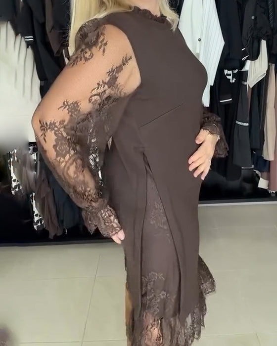 Kleid Spitze Patchwork stylisch langärmlig