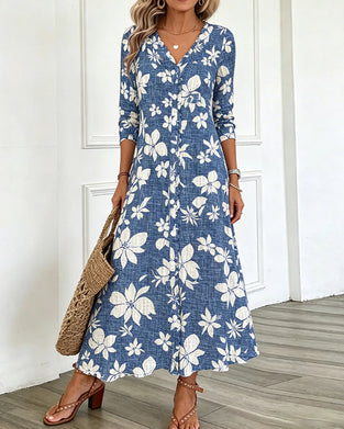 Kleid V-Ausschnitt Blumen Hemd