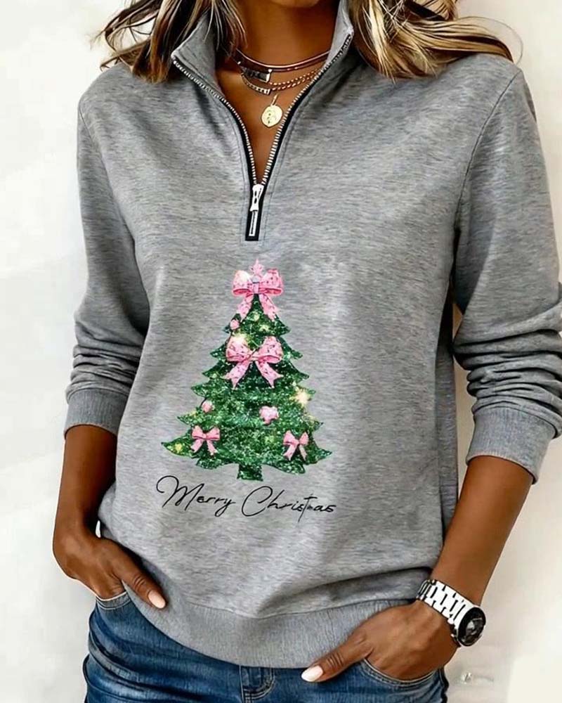 Sweatshirt mit Halbreißverschluss und Weihnachtsbaum