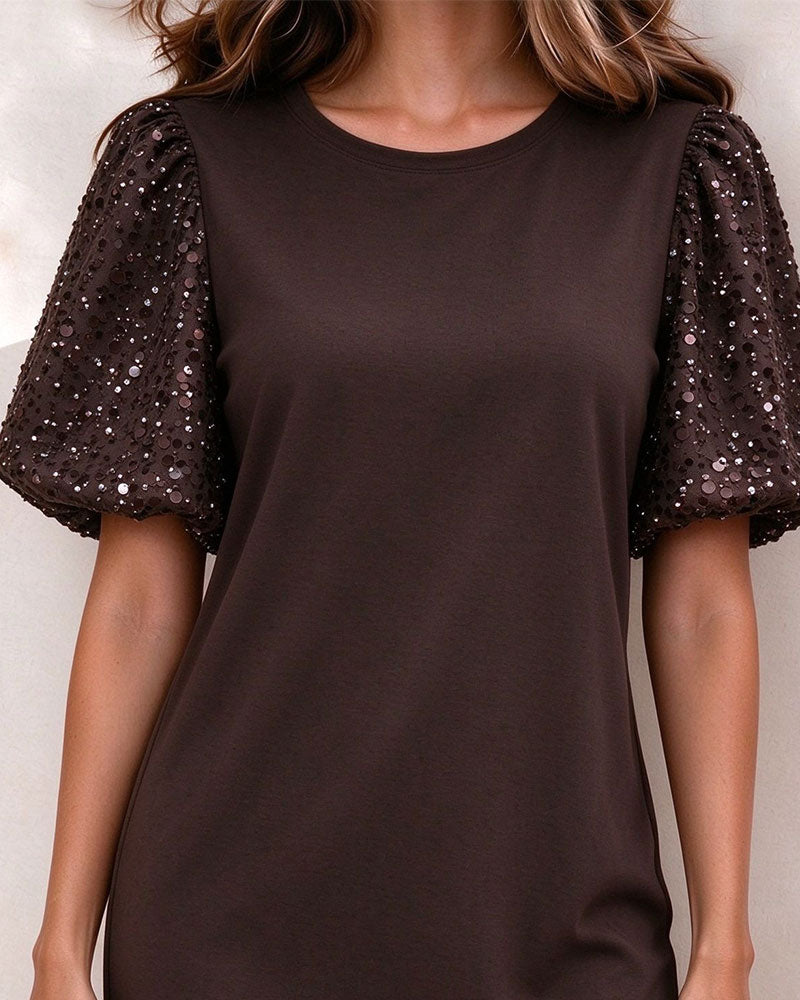 Kleid Puff Paillettenärm A-Linie