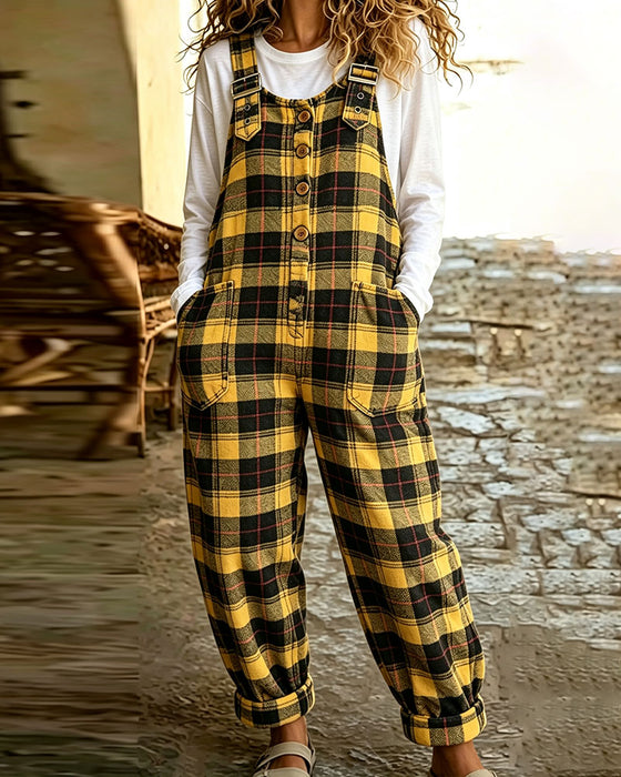 Jumpsuit Kariert Knopf Tasche