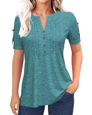 T-Shirt Plissiert Henley Kurzer Ärmel