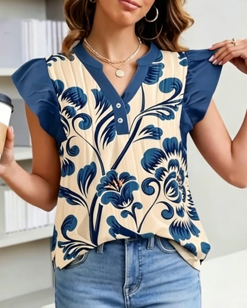 Bluse Blumenprint Kleiner Schmetterlingsärmel