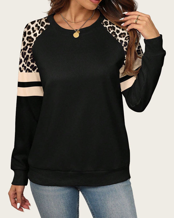 Sweatshirt Langarm Rundhals Leopardengestreift