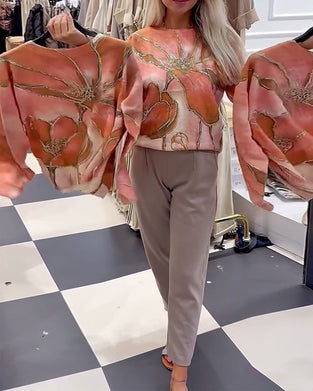 Rundhals Bedruckter Lockerer Pullover