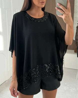 Bluse stylisch Fledermausärmel schimmernd