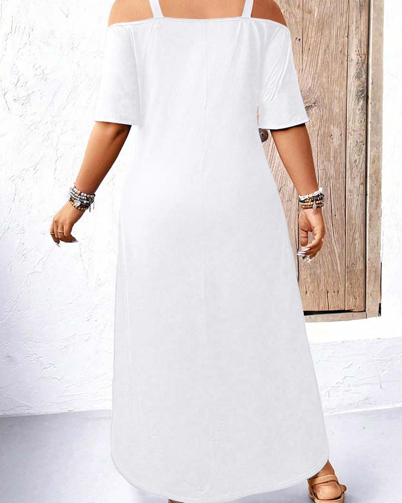 Kleid Einfarbig V-Ausschnitt Off-Shoulder Lang
