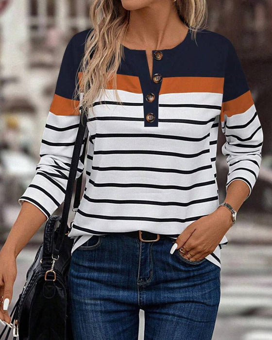 Top Mit Casual Streifenmuster und Kontrastfarbe