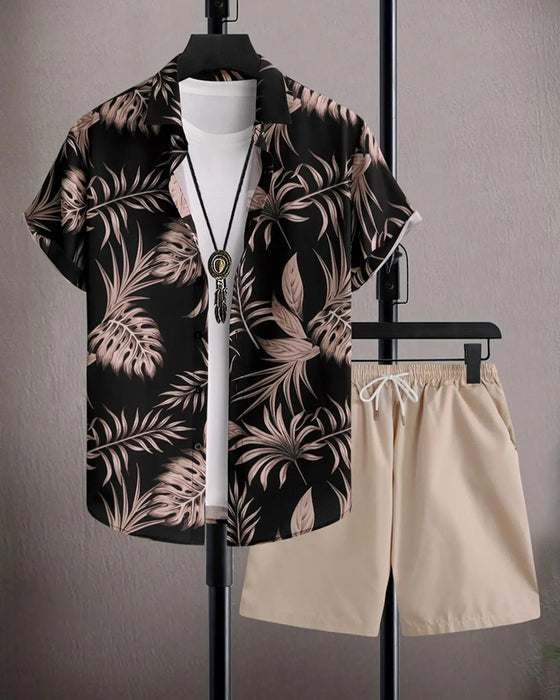 Sets Revers Palmblatt Print Kurzarm