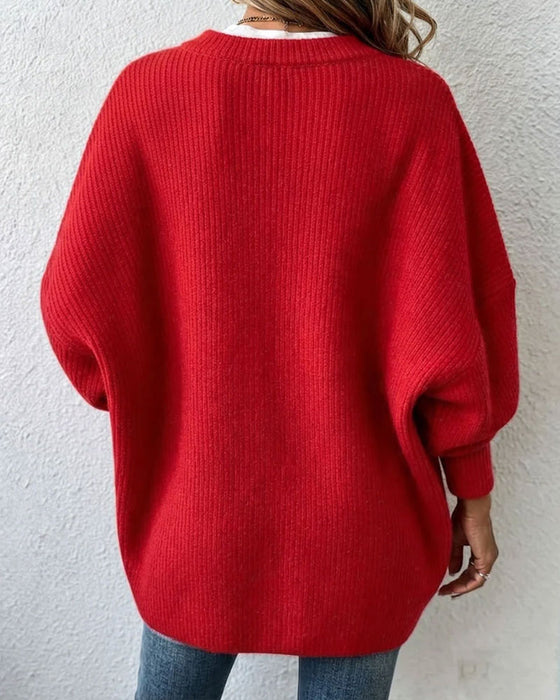Strickjacke Rundhals Knopf Unregelmäßig