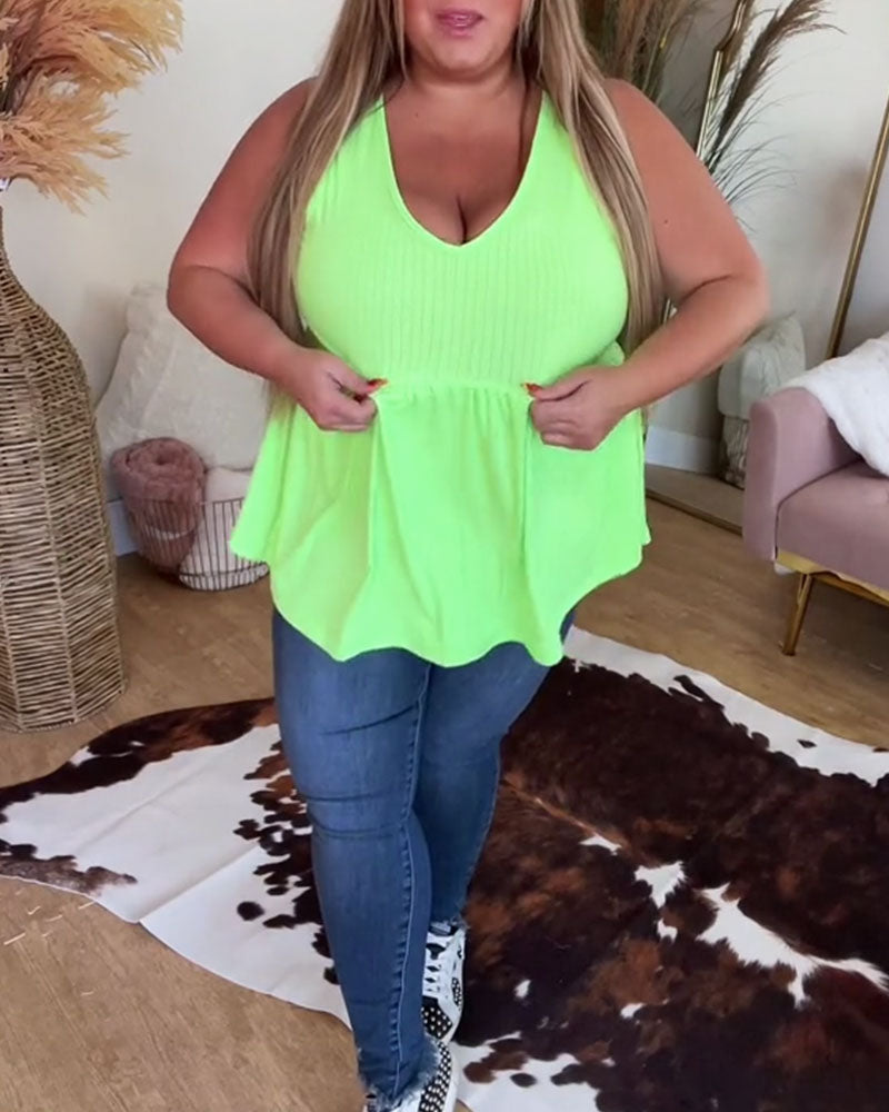 Tanktop Ärmellos V-Ausschnitt Gerippt Locker