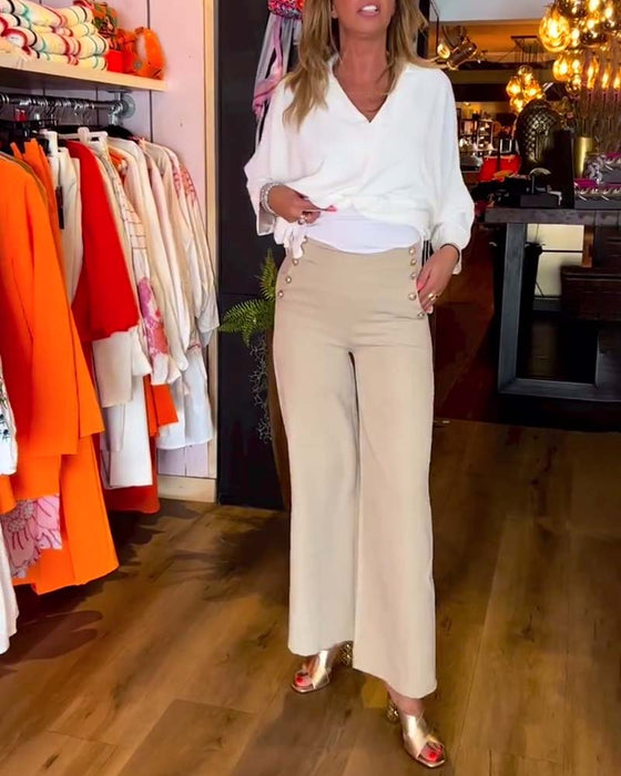 Unifarbene Bluse mit V-Ausschnitt